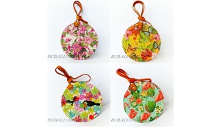 Circle Rattan Sling Bags Bali With Flower Decorations Handmade